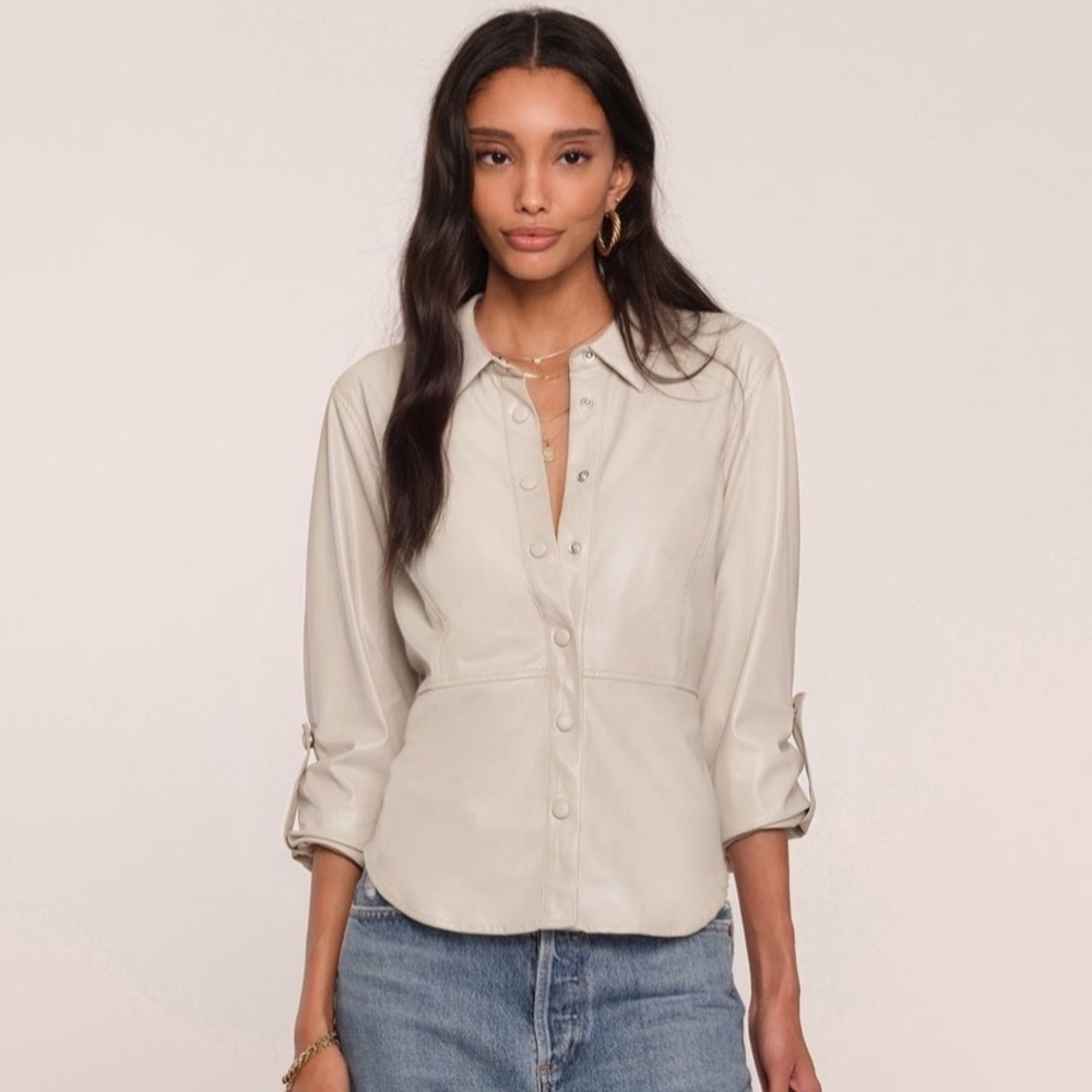Revolve Heartloom  Ivory Faux Leather Top with Open Lace-Up Back NWT XS